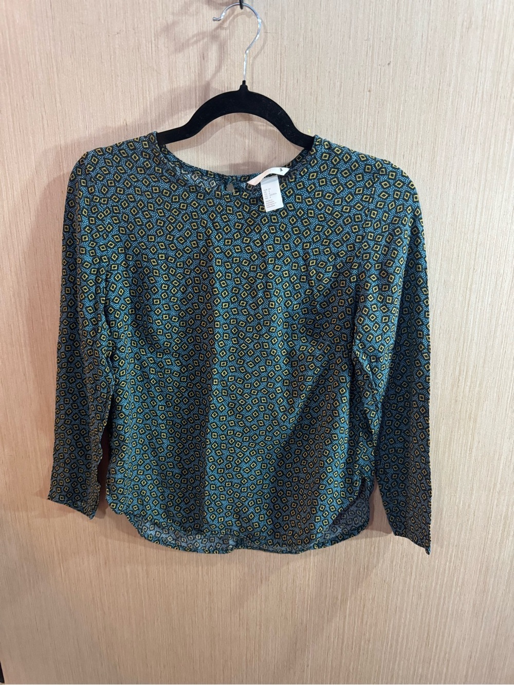 H&M Green Geometric Print Long-Sleeve Blouse Size 4